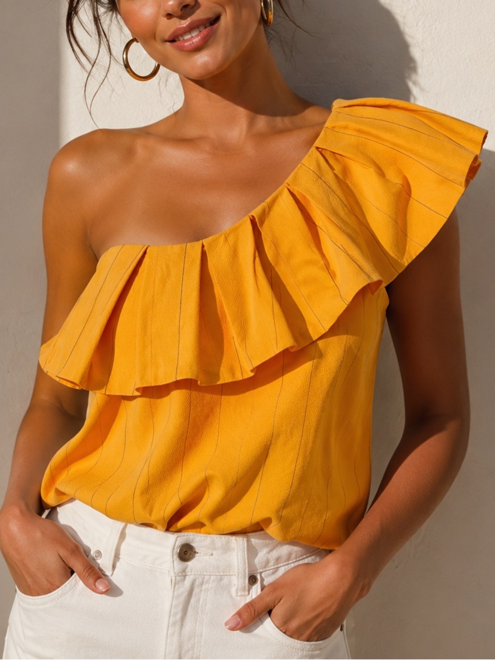 Sachin + Babi One-Shoulder Ruffle Top in Vibrant Orange Size 2 Statement Chic
